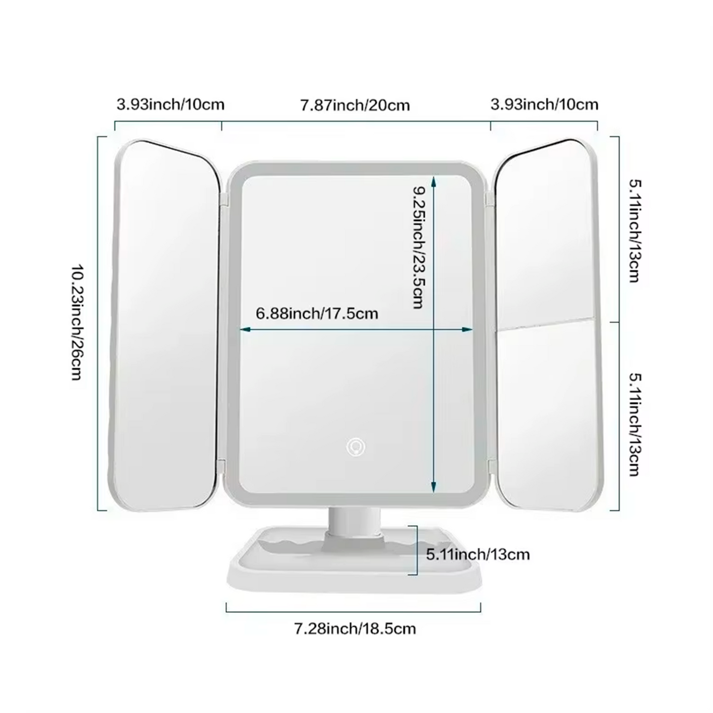 Espejo de maquillaje plegable con luz LED