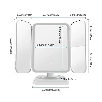 Espejo de maquillaje plegable con luz LED