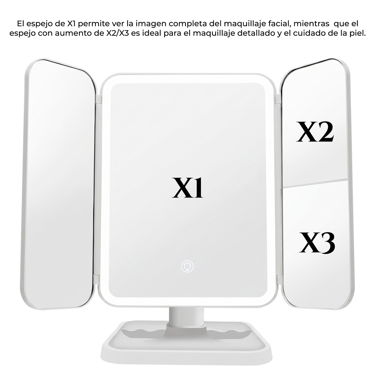 Espejo de maquillaje plegable con luz LED