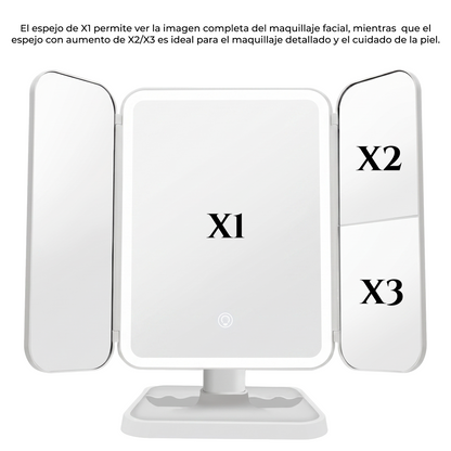 Espejo de maquillaje plegable con luz LED