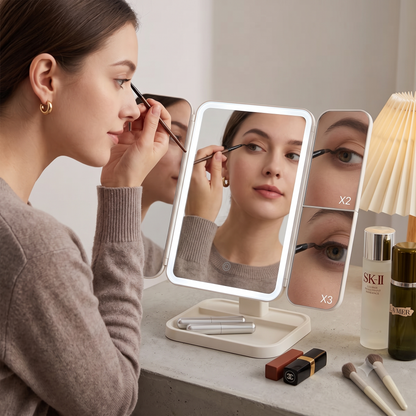Espejo de maquillaje plegable con luz LED